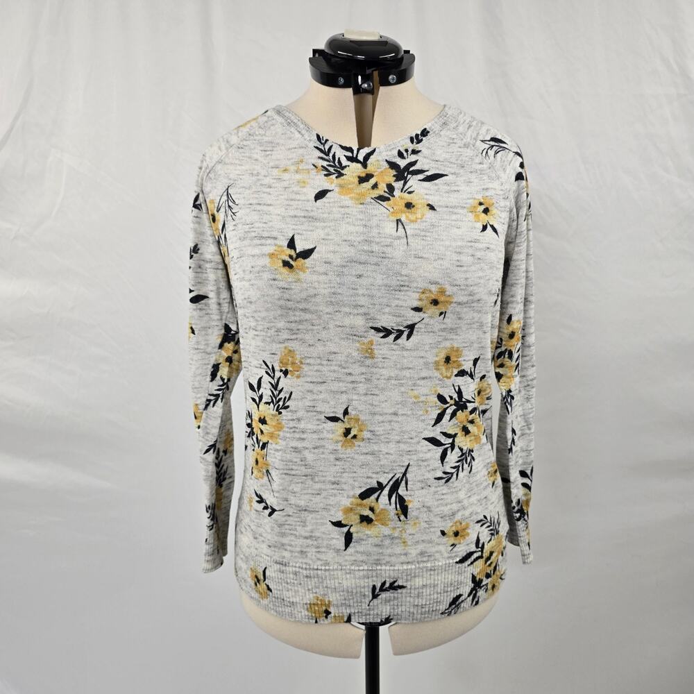 Torrid Lightweight Knit Sweater Women's 00 / 10 Gray Yellow Floral Long Sleeve